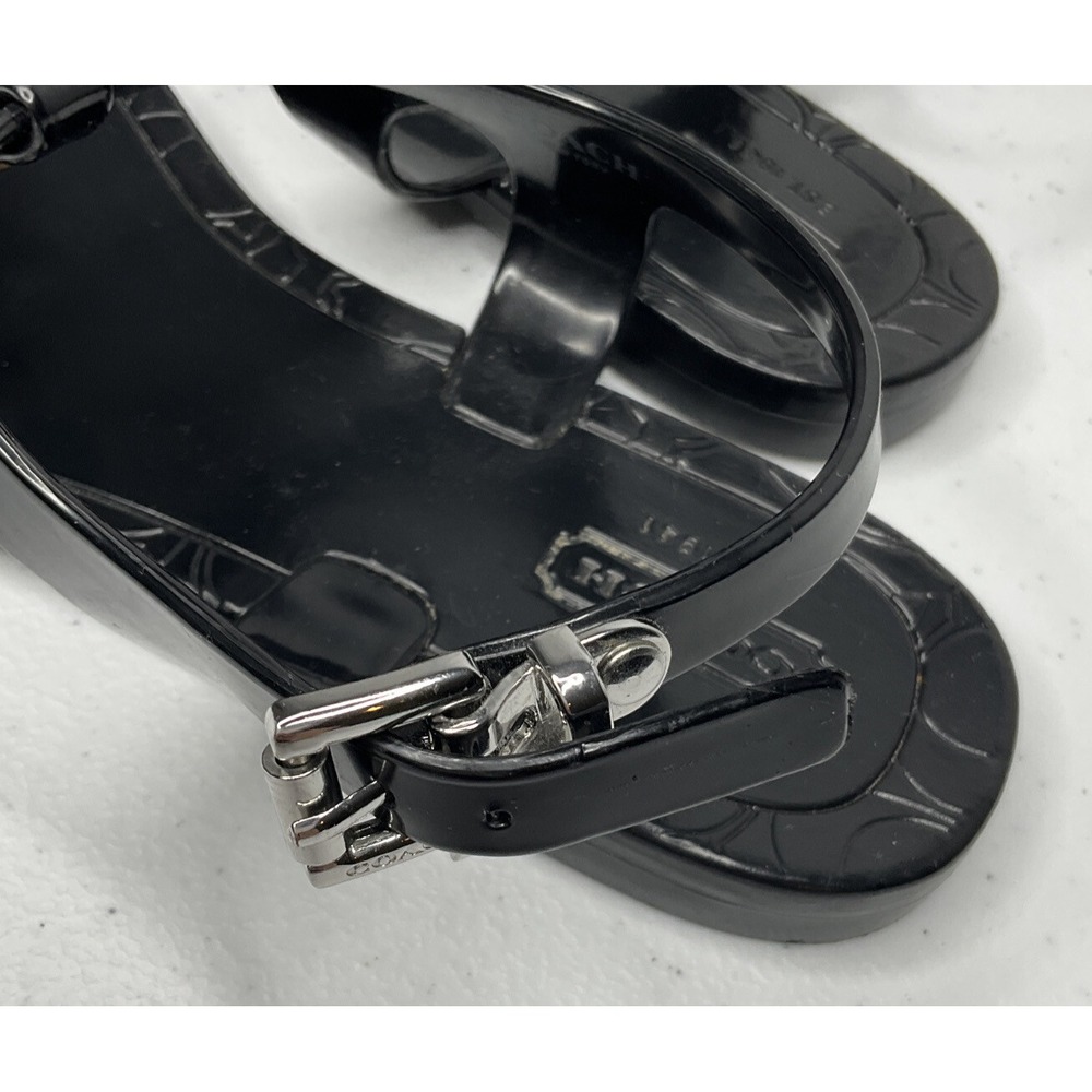Coach Piccadilly Sandals Womens Sz 6B Black Rubber T-Strap Thong Signature Logo - Picture 8 of 8